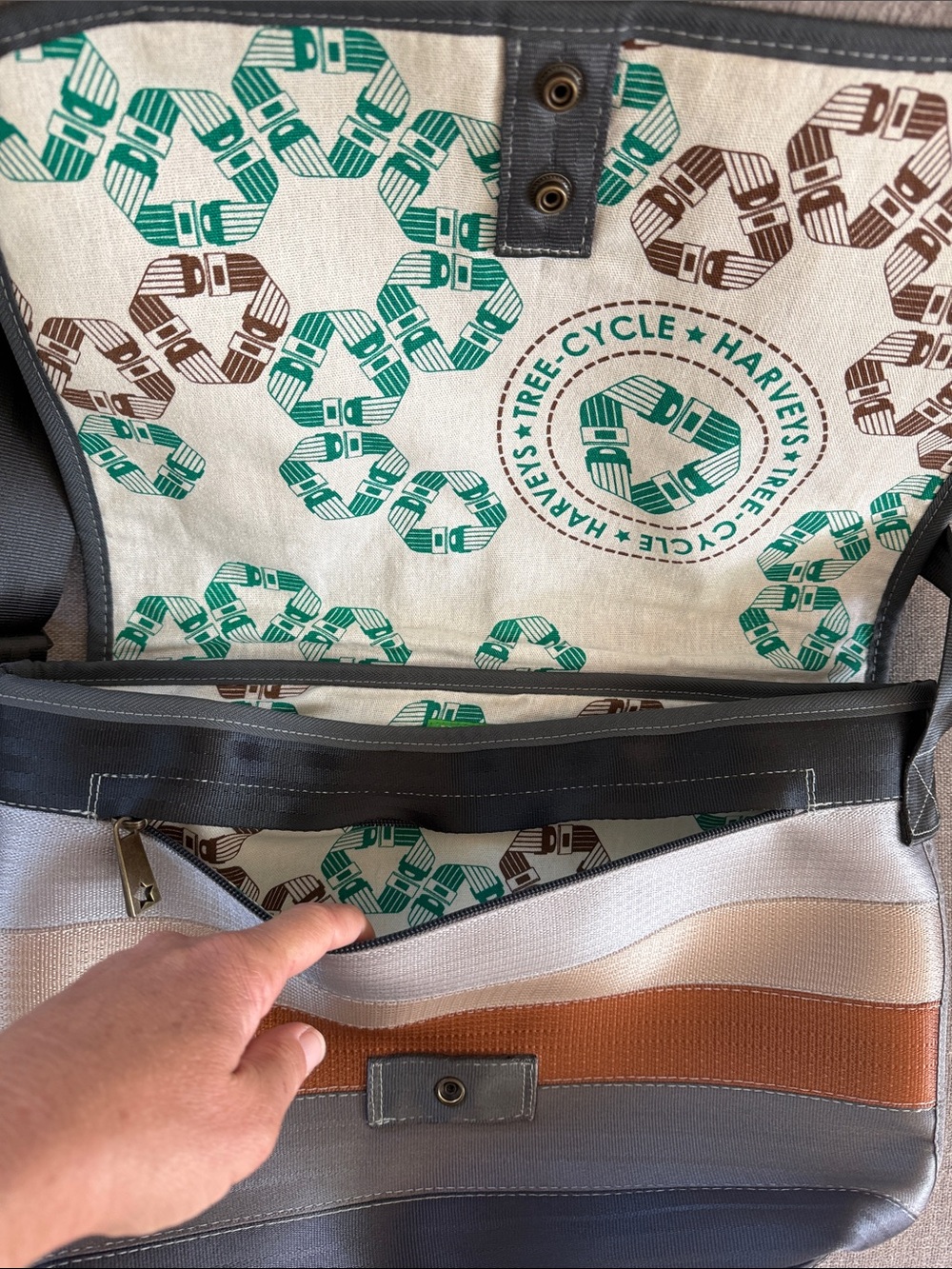 Harveys Striped Seatbelt Crossbody Bag - Brown, Gray & Cream - Picture 7 of 13